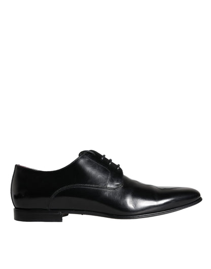 Dolce &amp; Gabbana Black Calfskin Leather Derby Men Dress Shoes