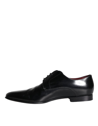 Dolce &amp; Gabbana Black Calfskin Leather Derby Men Dress Shoes