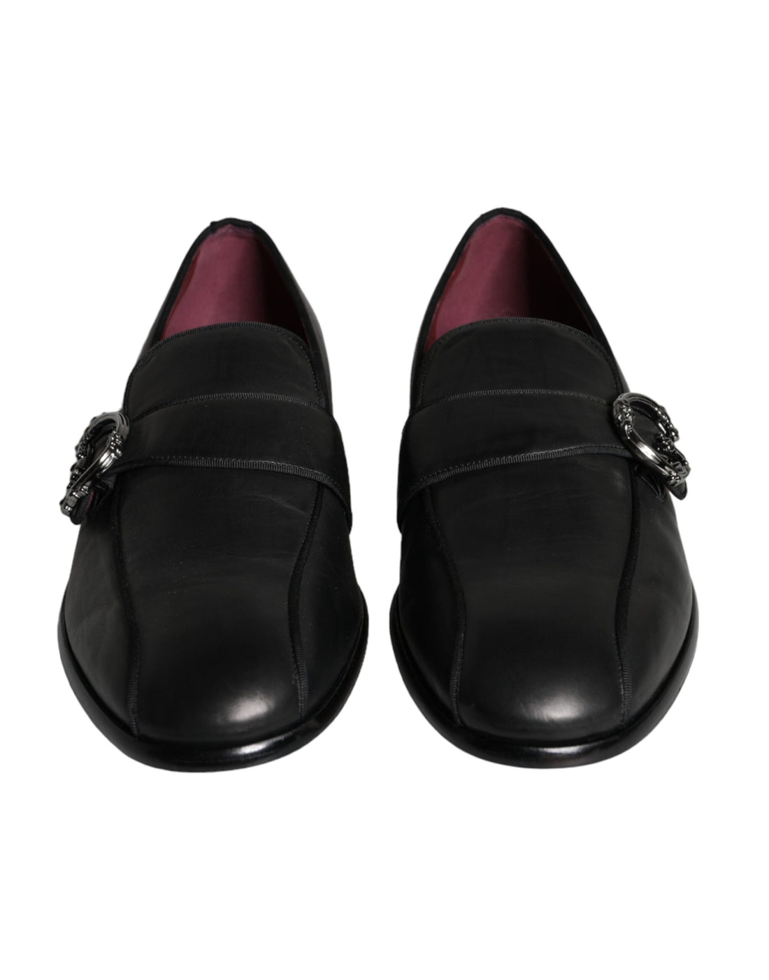 Dolce &amp; Gabbana Black Leather Logo Loafers Men Dress Shoes