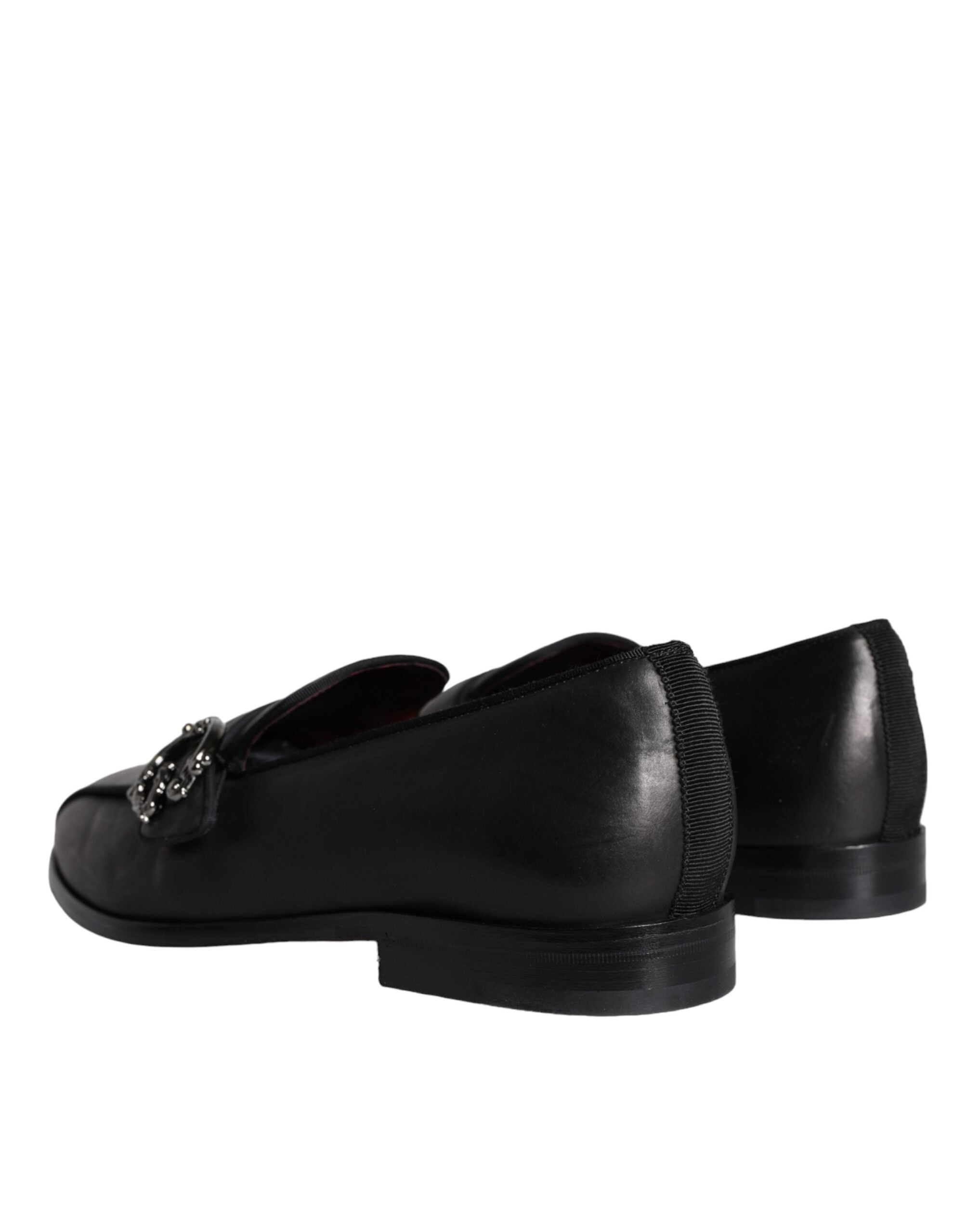 Dolce &amp; Gabbana Black Leather Logo Loafers Men Dress Shoes