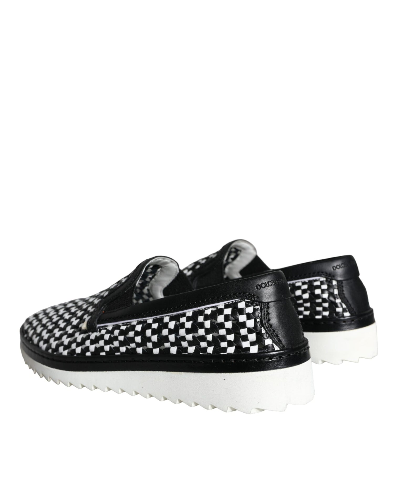 Dolce &amp; Gabbana Black White Weaved Slip On Men Loafers Shoes