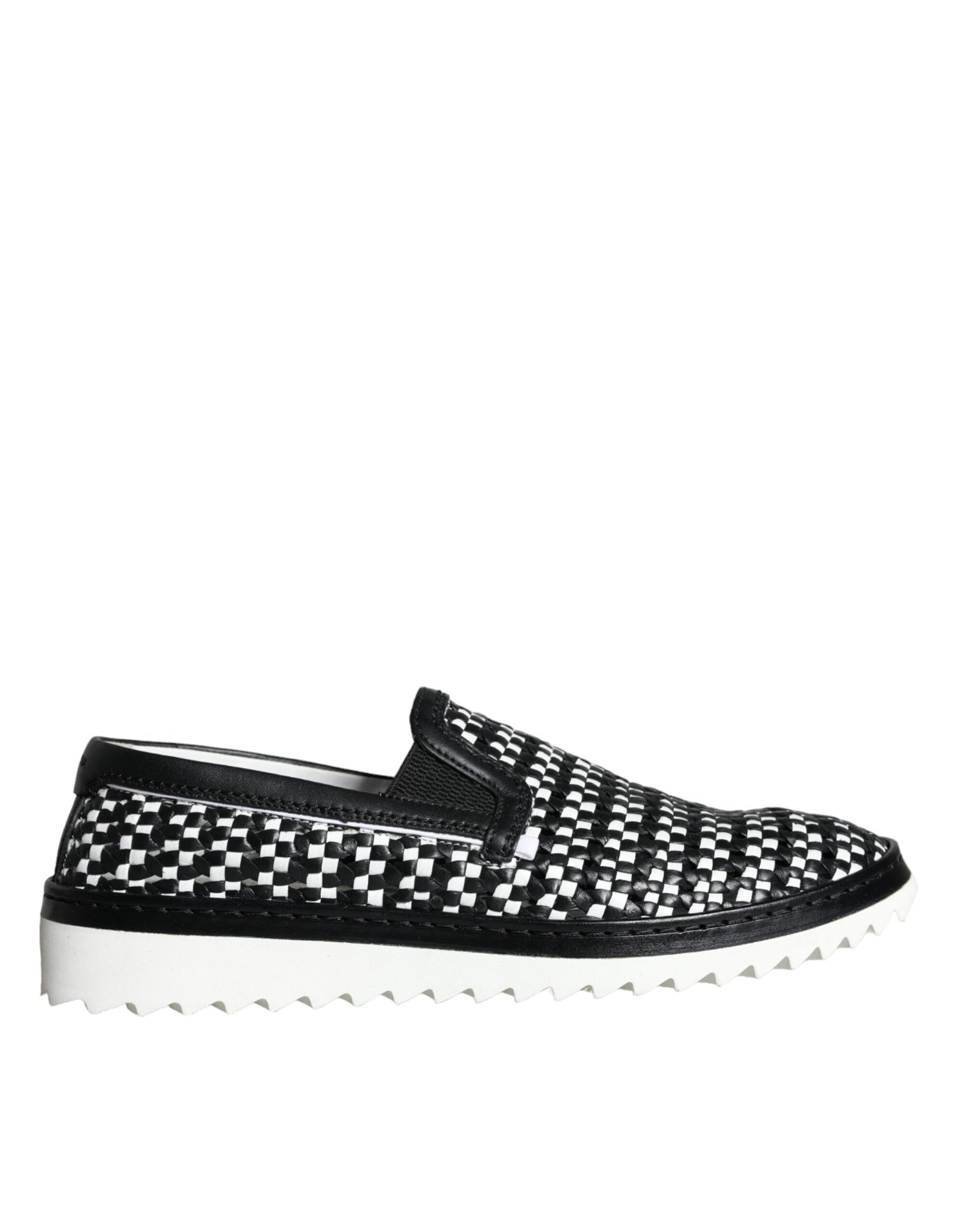 Dolce &amp; Gabbana Black White Weaved Slip On Men Loafers Shoes