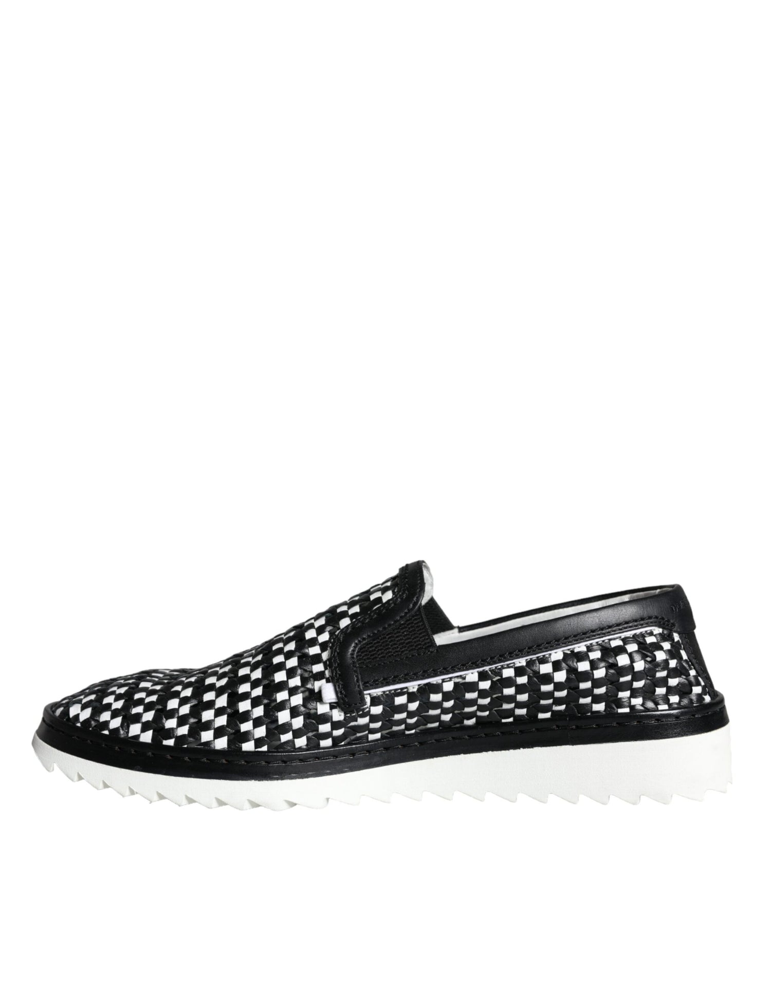 Dolce &amp; Gabbana Black White Weaved Slip On Men Loafers Shoes