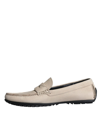 Dolce &amp; Gabbana Beige Leather Slip Mocassin Loafers Men Shoes