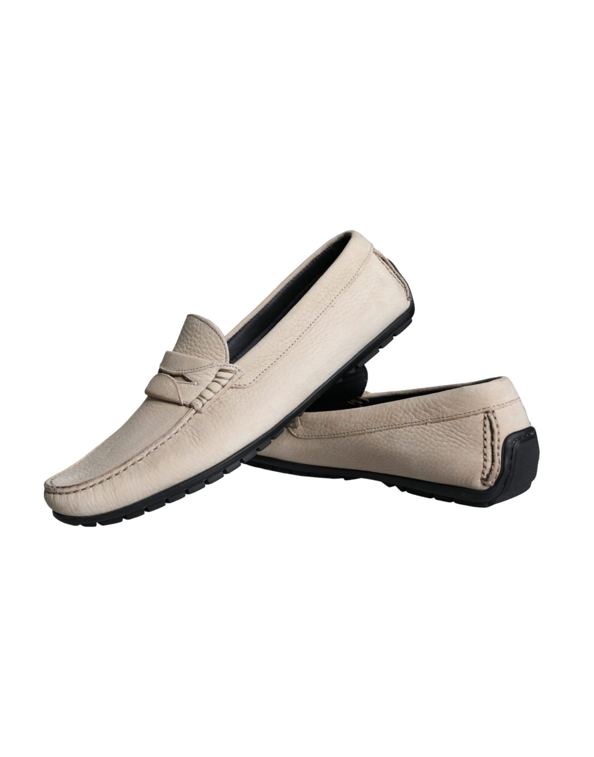 Dolce &amp; Gabbana Beige Leather Slip Mocassin Loafers Men Shoes