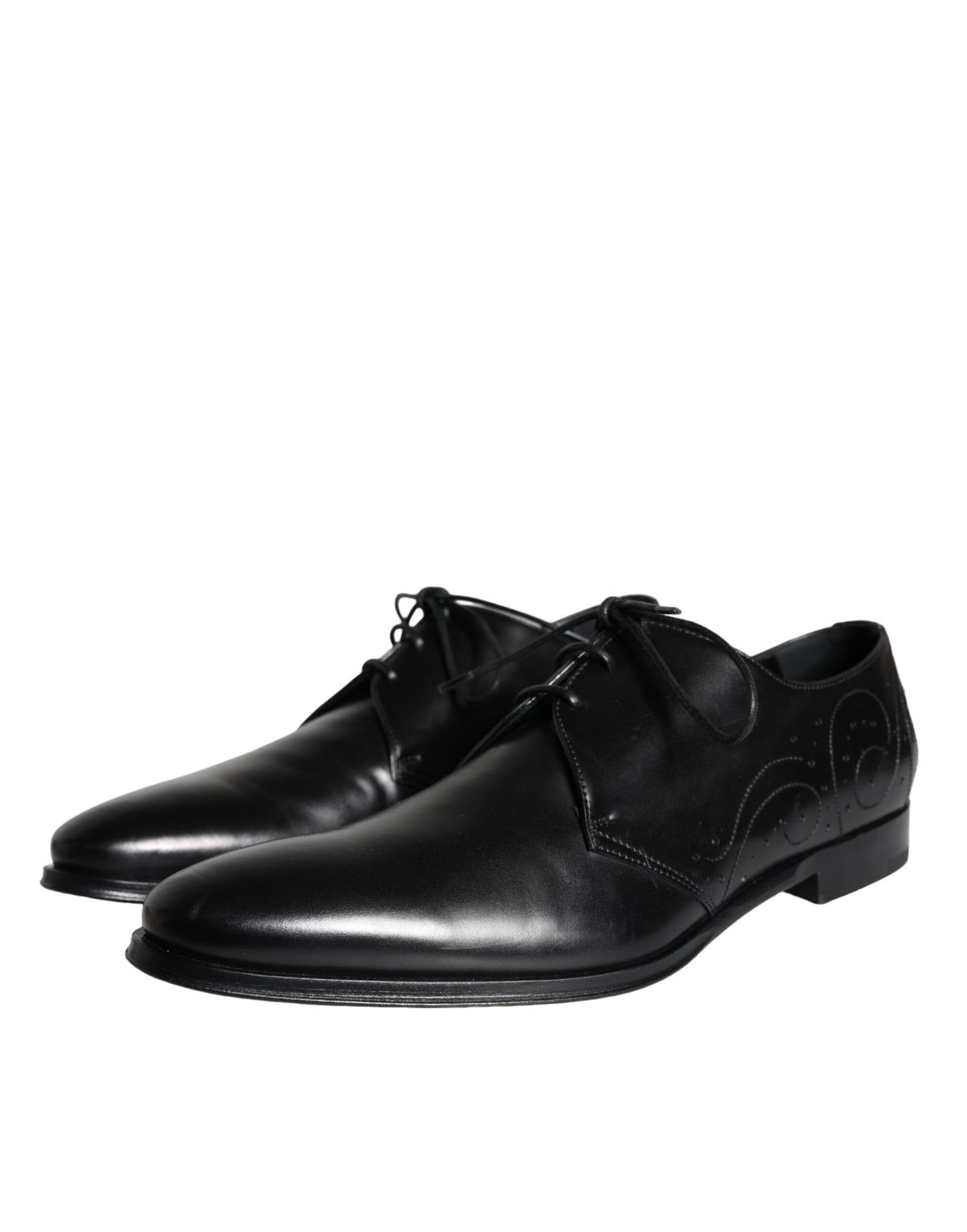 Dolce &amp; Gabbana Black Calfskin Leather Derby Men Dress Shoes