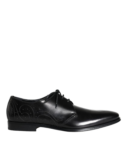 Dolce &amp; Gabbana Black Calfskin Leather Derby Men Dress Shoes