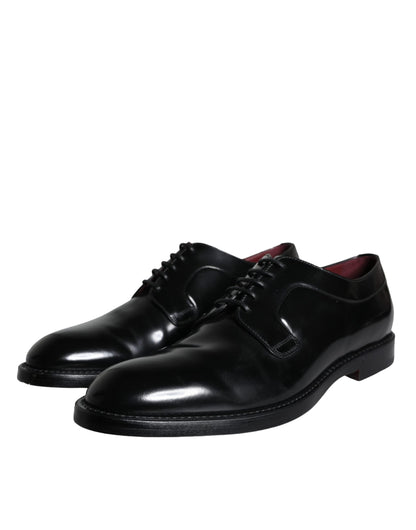 Dolce &amp; Gabbana Black Calfskin Leather Derby Men Dress Shoes