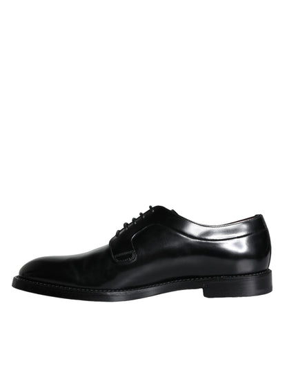 Dolce &amp; Gabbana Black Calfskin Leather Derby Men Dress Shoes