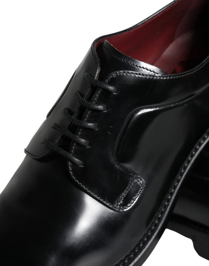 Dolce &amp; Gabbana Black Calfskin Leather Derby Men Dress Shoes