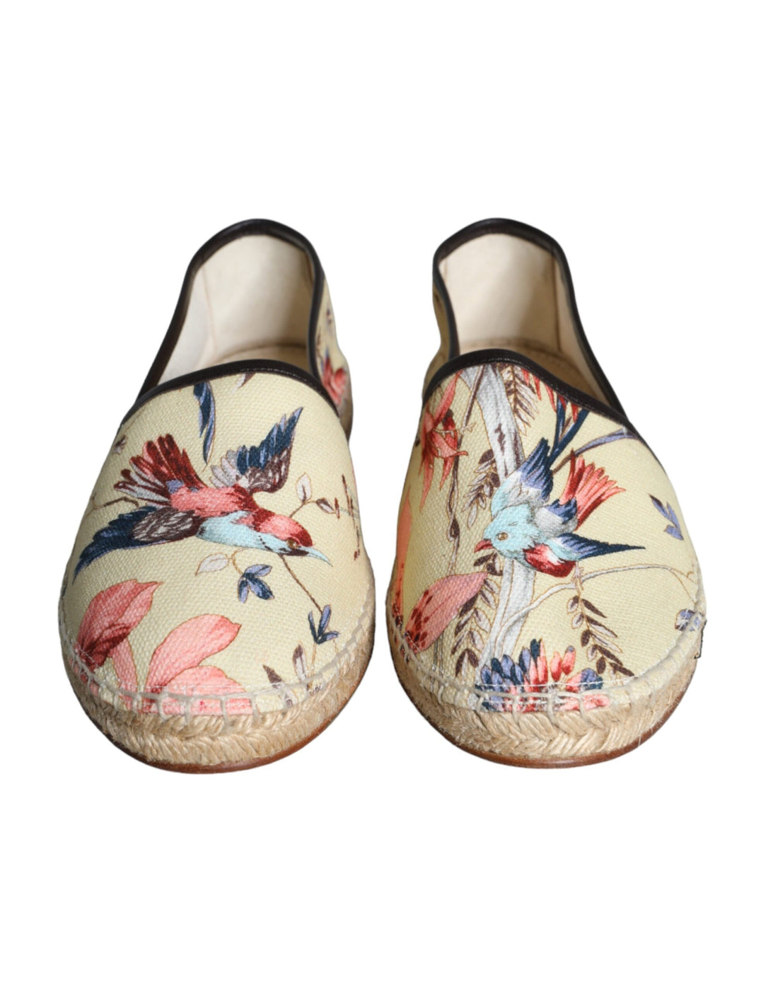 Dolce &amp; Gabbana Beige Floral Canvas Espadrilles Slip On Shoes