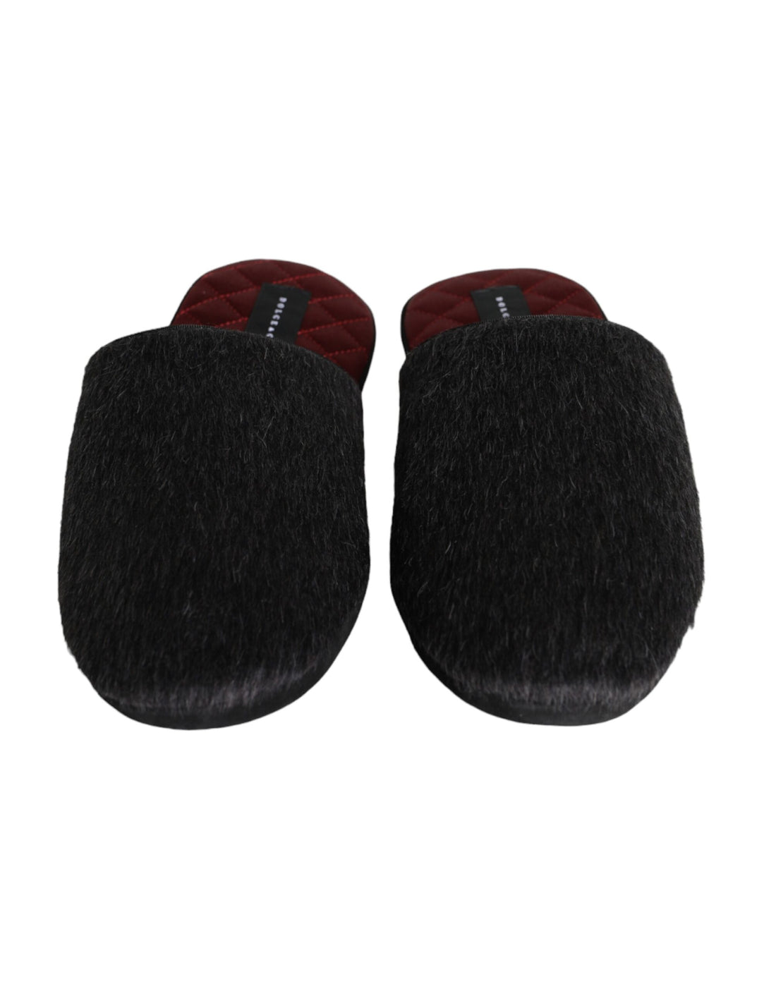 Dolce &amp; Gabbana Black Faux Fur Slides Slippers Slip On Shoes