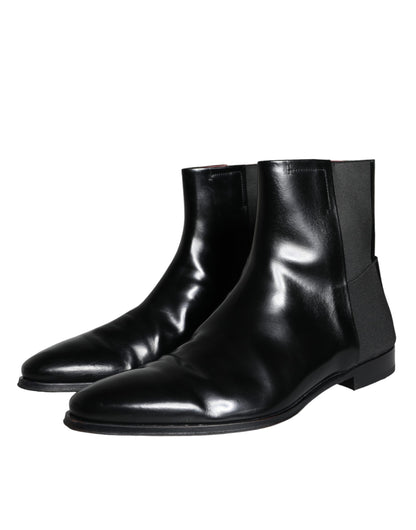 Dolce &amp; Gabbana Black Calf Leather Men Ankle Boots Men Shoes