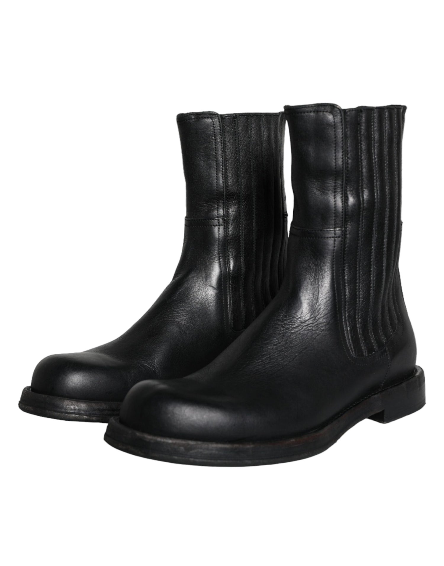 Dolce &amp; Gabbana Black Horse Leather Mid Calf Boots Men Shoes