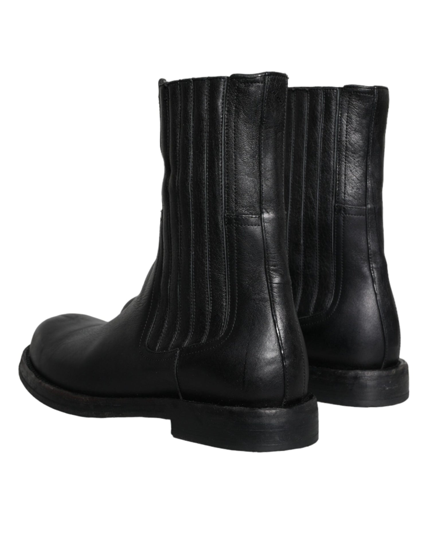 Dolce &amp; Gabbana Black Horse Leather Mid Calf Boots Men Shoes