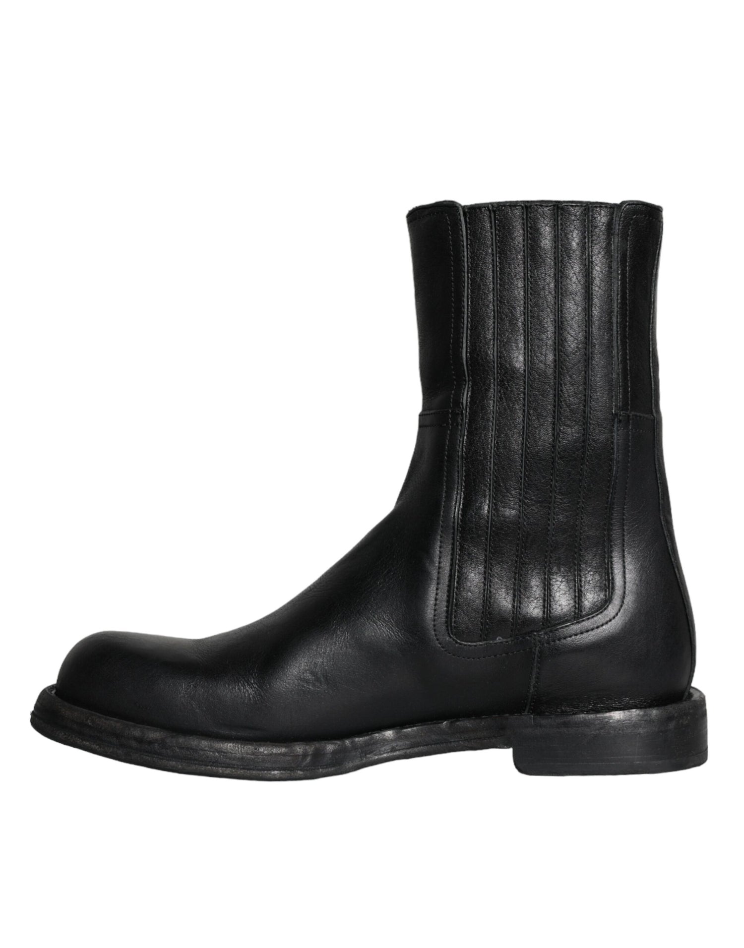 Dolce &amp; Gabbana Black Horse Leather Mid Calf Boots Men Shoes