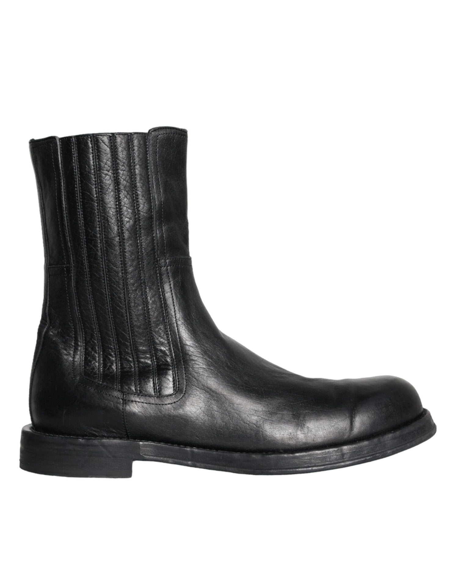 Dolce &amp; Gabbana Black Horse Leather Mid Calf Boots Men Shoes