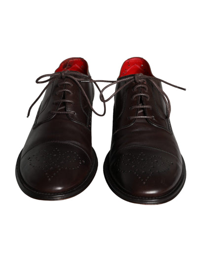 Dolce &amp; Gabbana Brown Calfskin Leather Lace Up Oxford Shoes