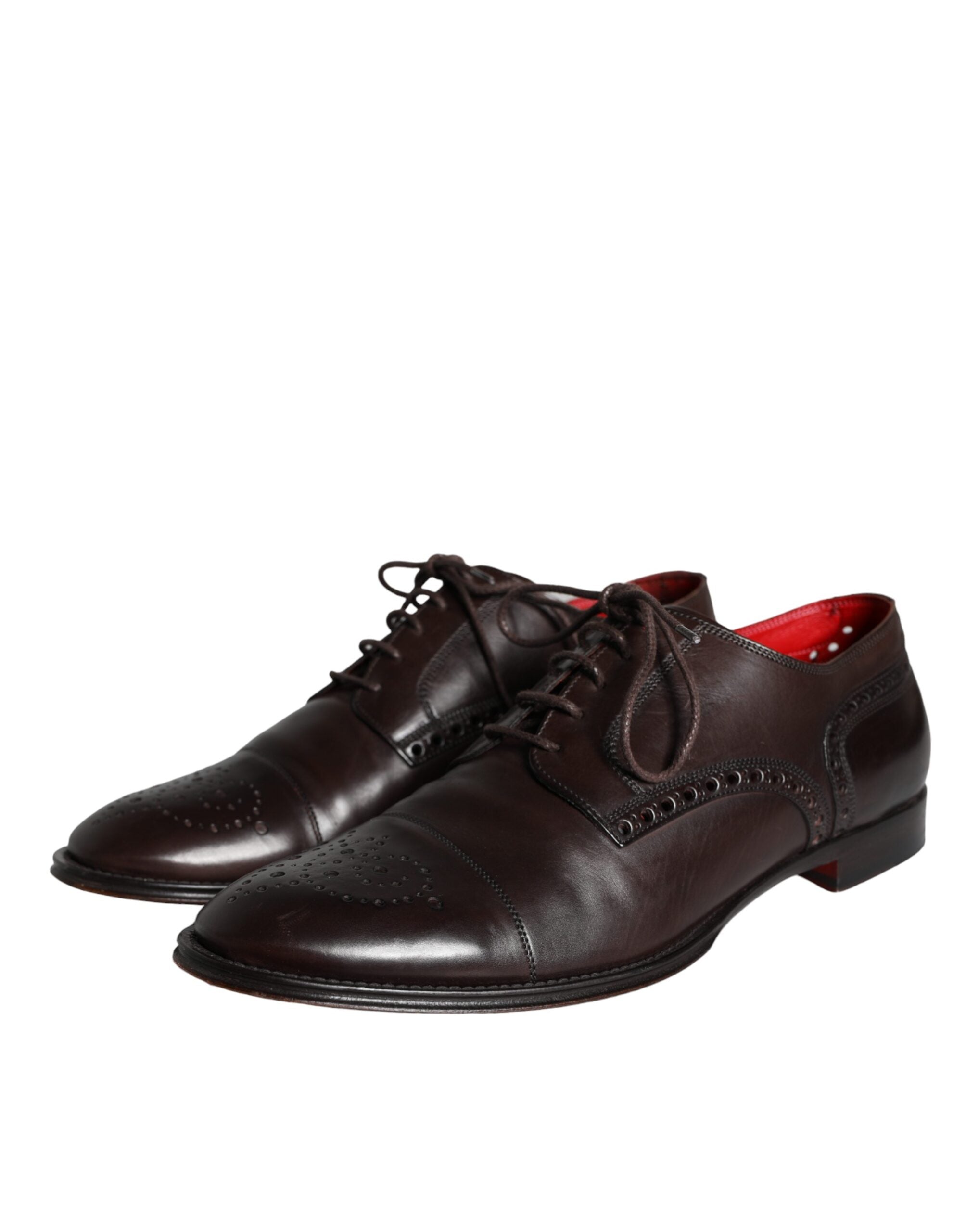 Dolce &amp; Gabbana Brown Calfskin Leather Lace Up Oxford Shoes