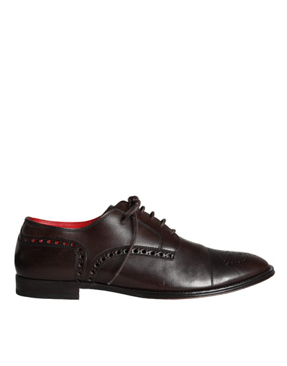 Dolce &amp; Gabbana Brown Calfskin Leather Lace Up Oxford Shoes