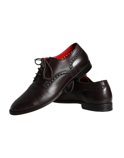 Dolce &amp; Gabbana Brown Calfskin Leather Lace Up Oxford Shoes