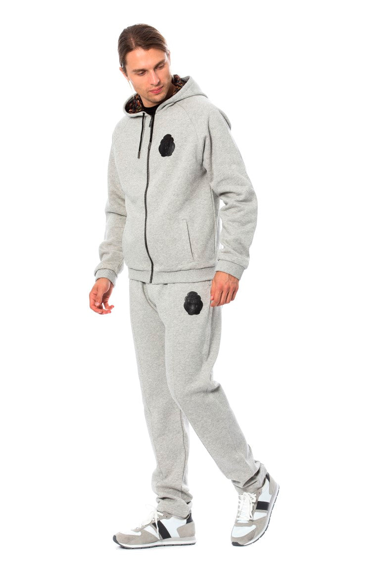 Billionaire Italian Couture Elegant Gray Hooded Cotton Sweatsuit