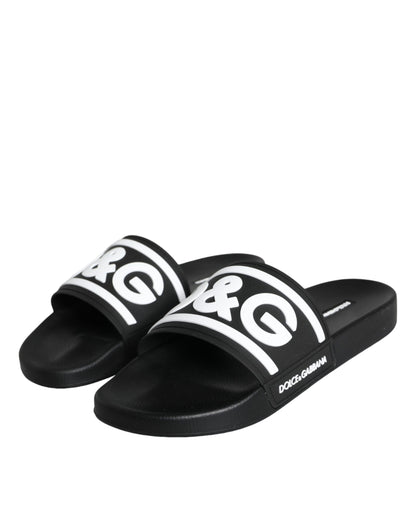 Dolce &amp; Gabbana Black White Sandals Rubber Beachwear Shoes