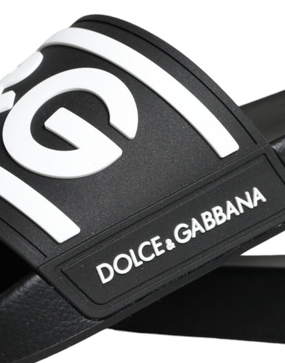 Dolce &amp; Gabbana Black White Sandals Rubber Beachwear Shoes