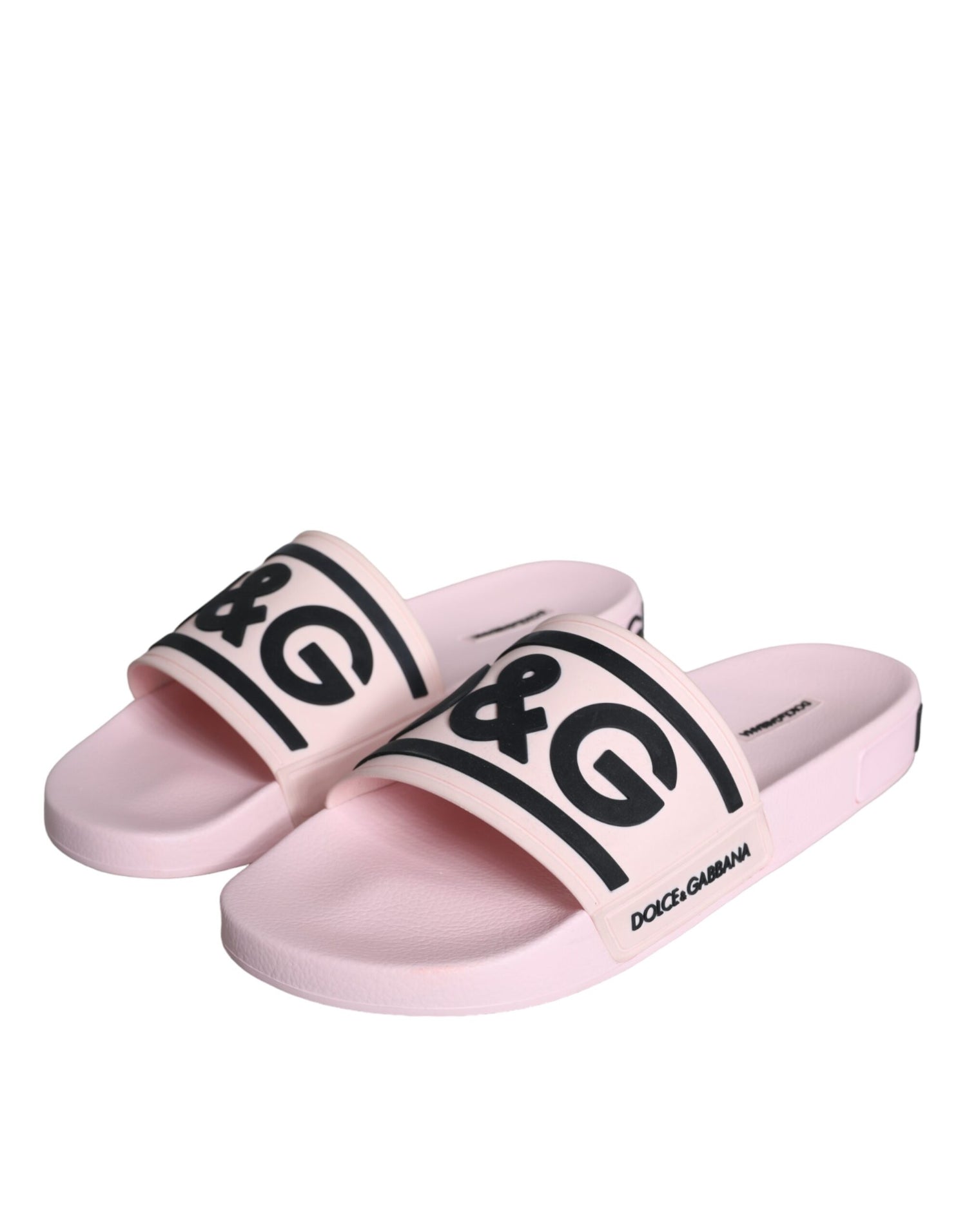 Dolce &amp; Gabbana Black Pink Sandals Rubber Men Beachwear Shoes