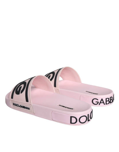 Dolce &amp; Gabbana Black Pink Sandals Rubber Men Beachwear Shoes