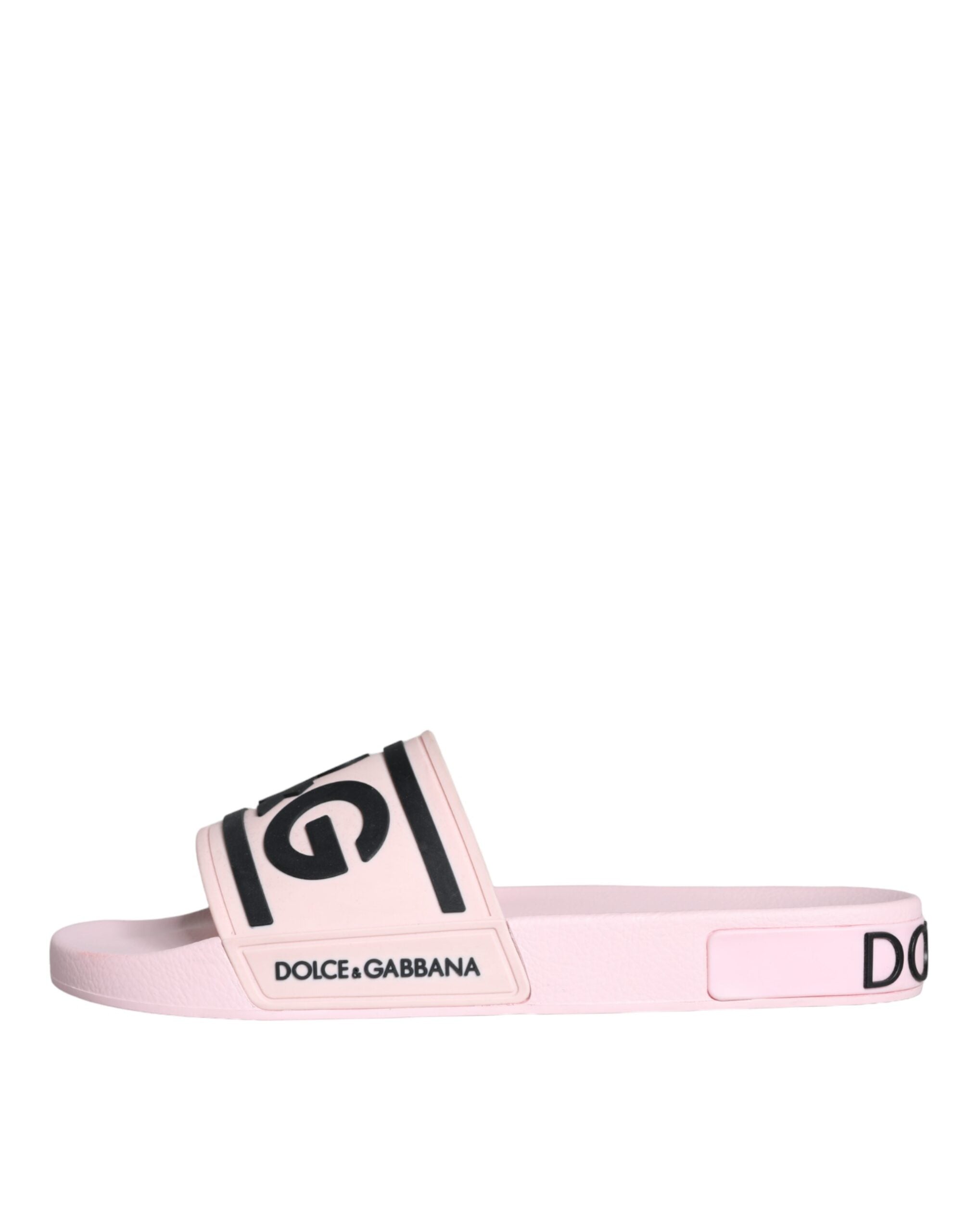 Dolce &amp; Gabbana Black Pink Sandals Rubber Men Beachwear Shoes