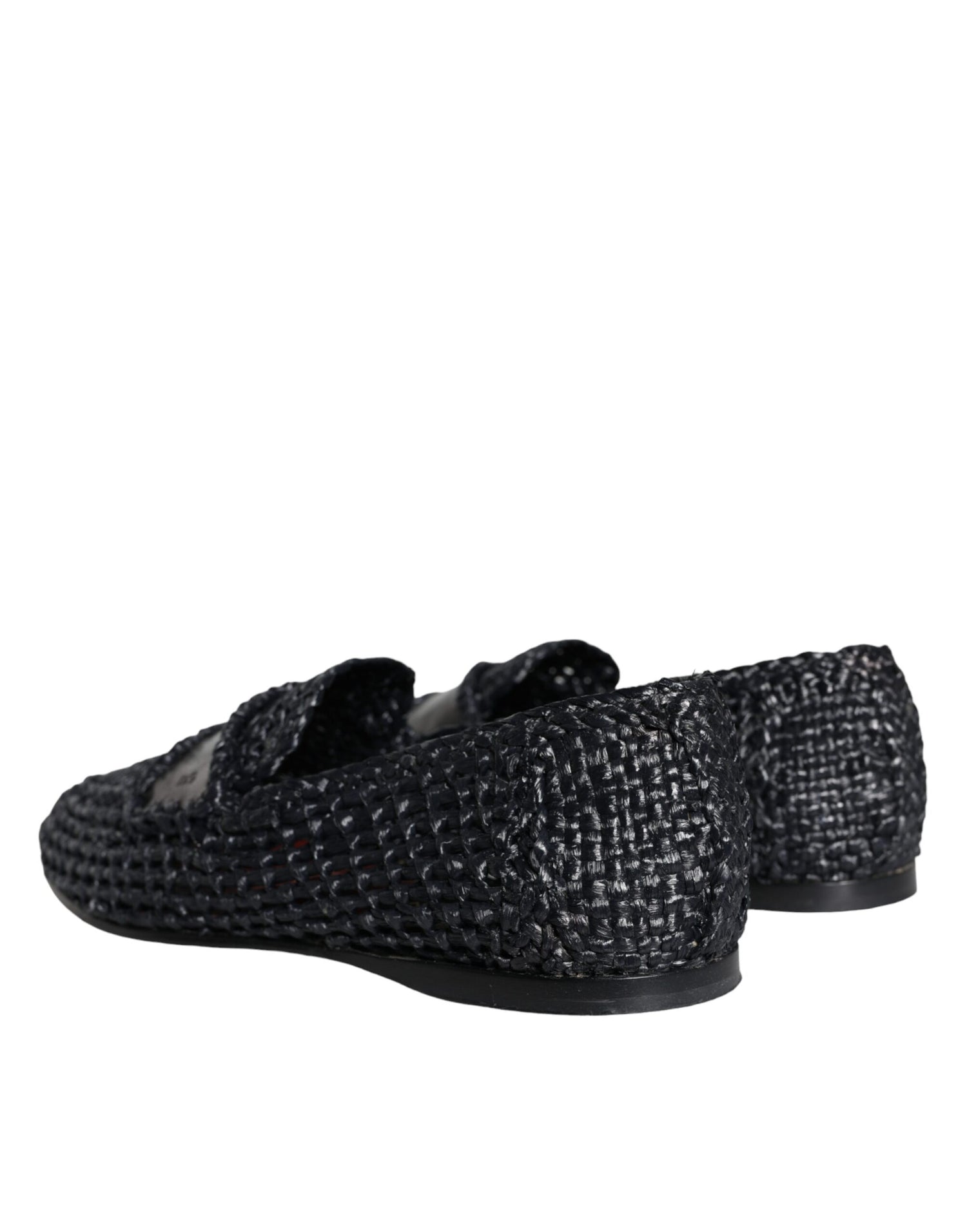 Dolce &amp; Gabbana Black Woven Raffia Slip On Loafers Men Shoes