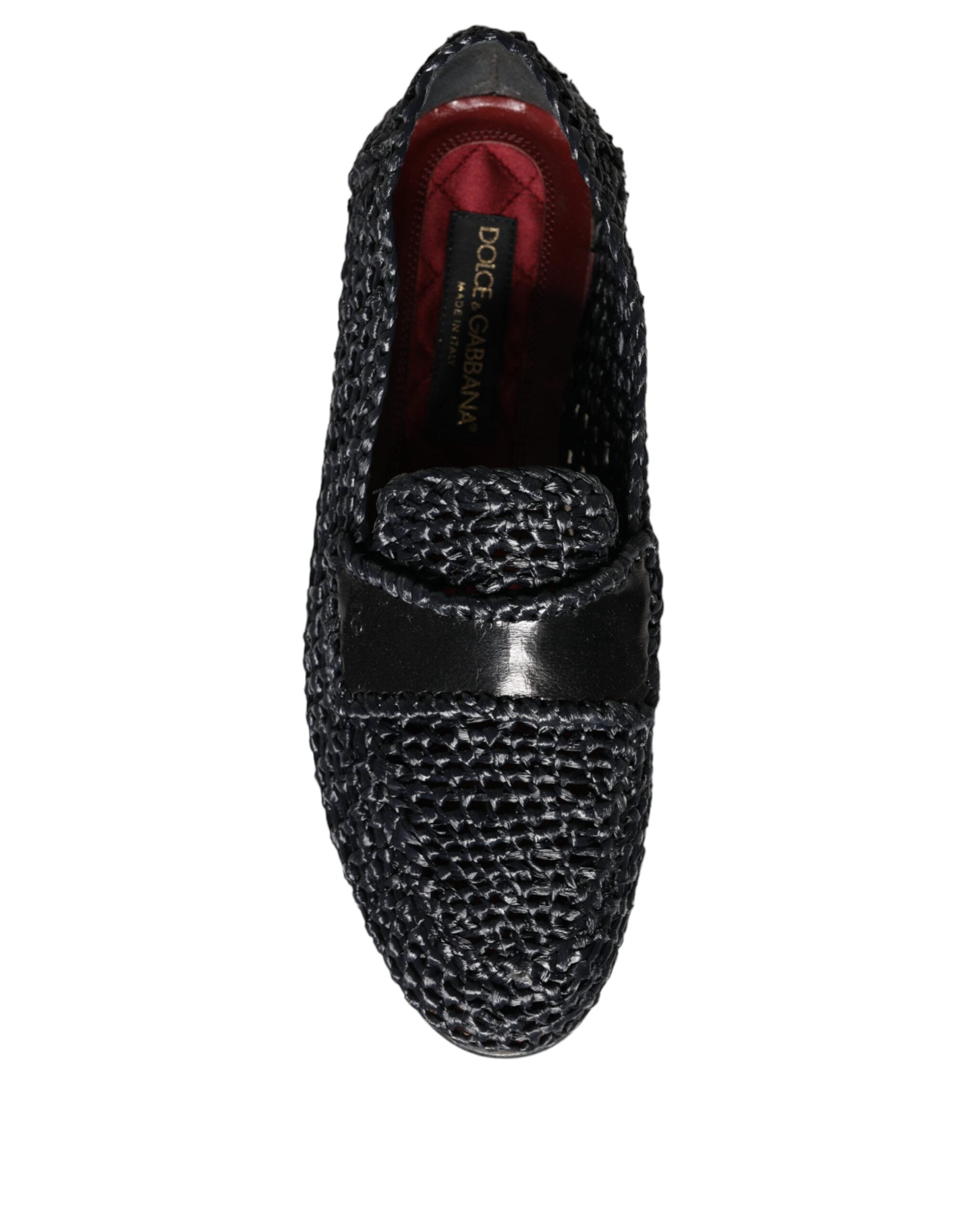 Dolce &amp; Gabbana Black Woven Raffia Slip On Loafers Men Shoes