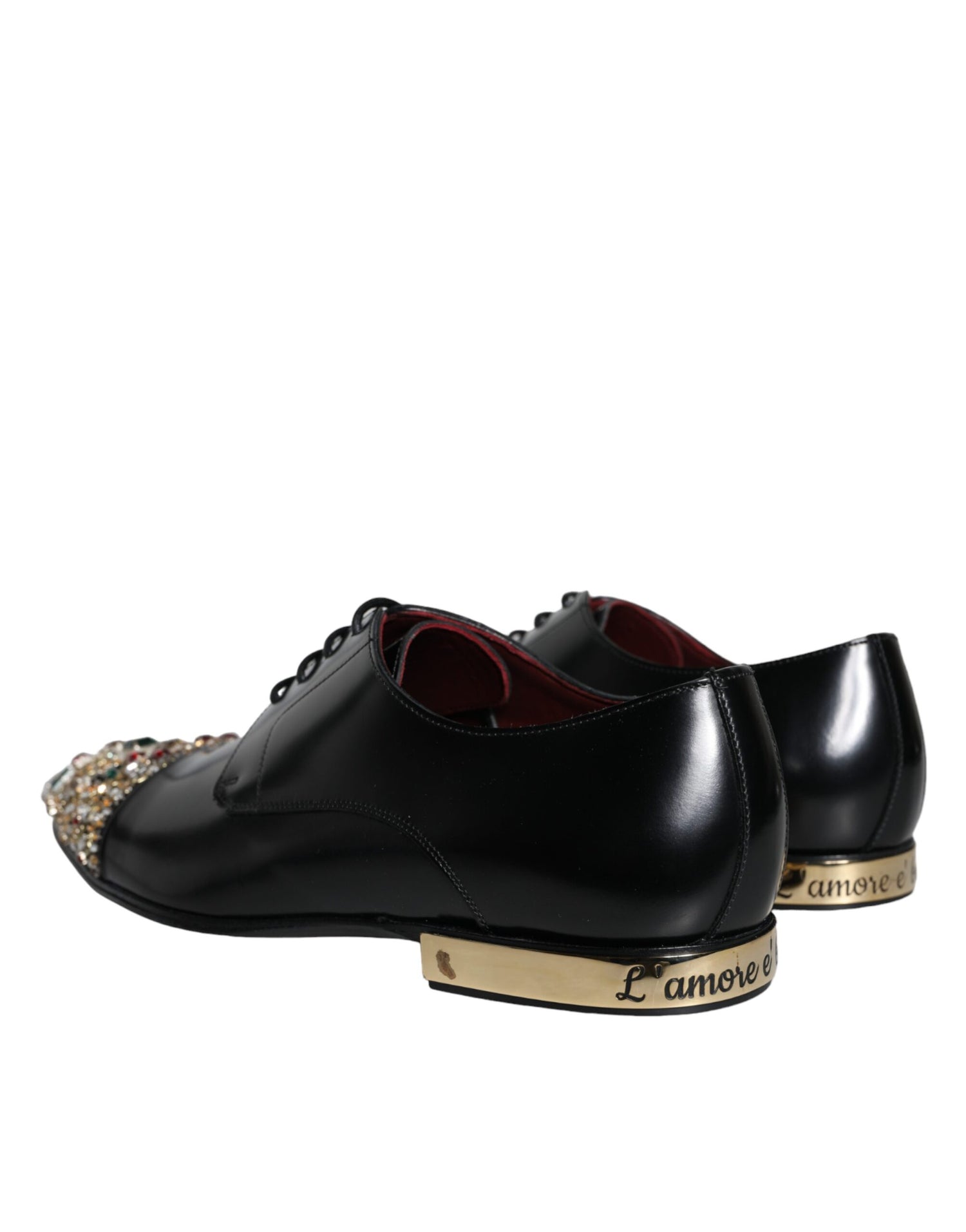 Dolce &amp; Gabbana Black Leather RUNWAY POSITANO Crystal Derby Men Shoes