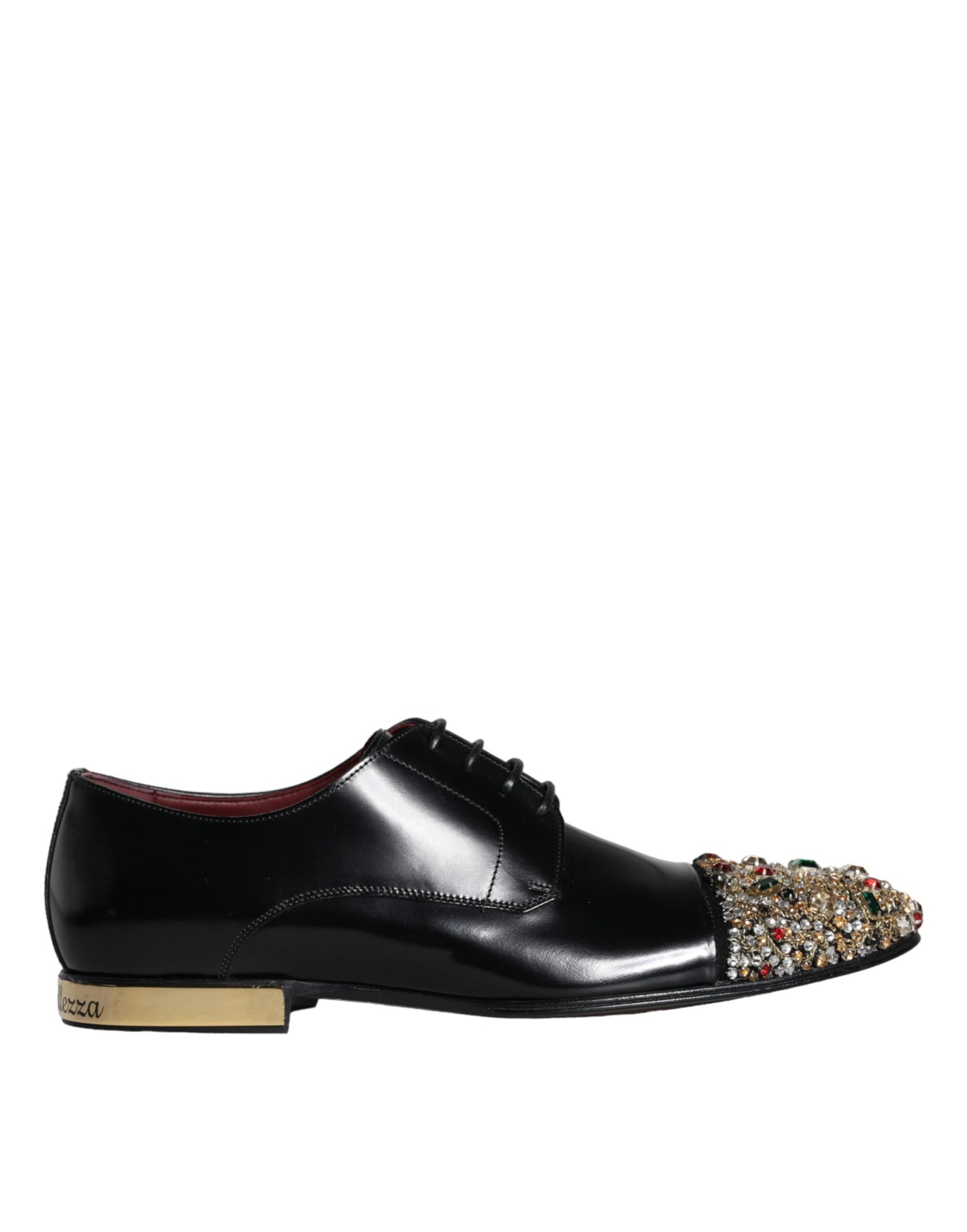 Dolce &amp; Gabbana Black Leather RUNWAY POSITANO Crystal Derby Men Shoes