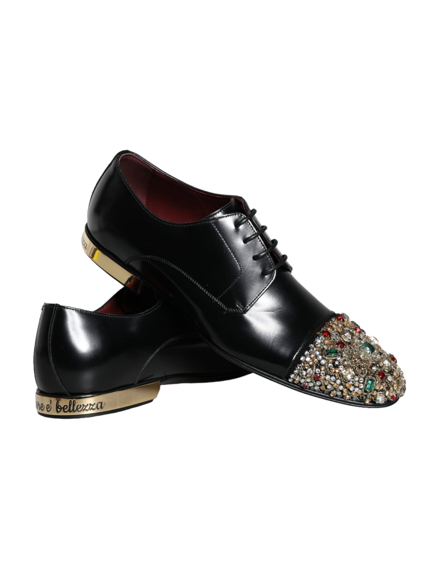 Dolce &amp; Gabbana Black Leather RUNWAY POSITANO Crystal Derby Men Shoes