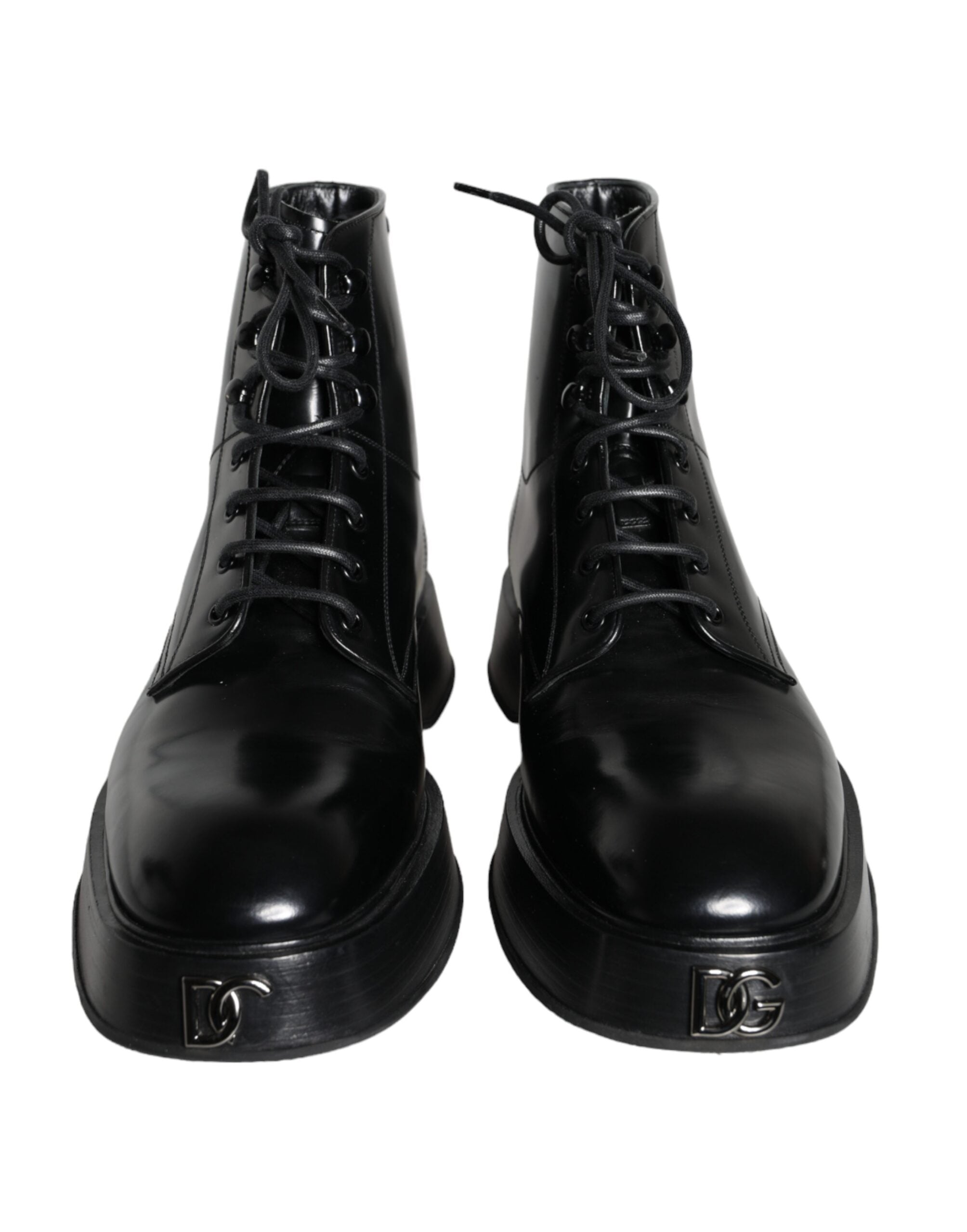 Dolce &amp; Gabbana Black Leather Lace Up Ankle Boots Men Shoes