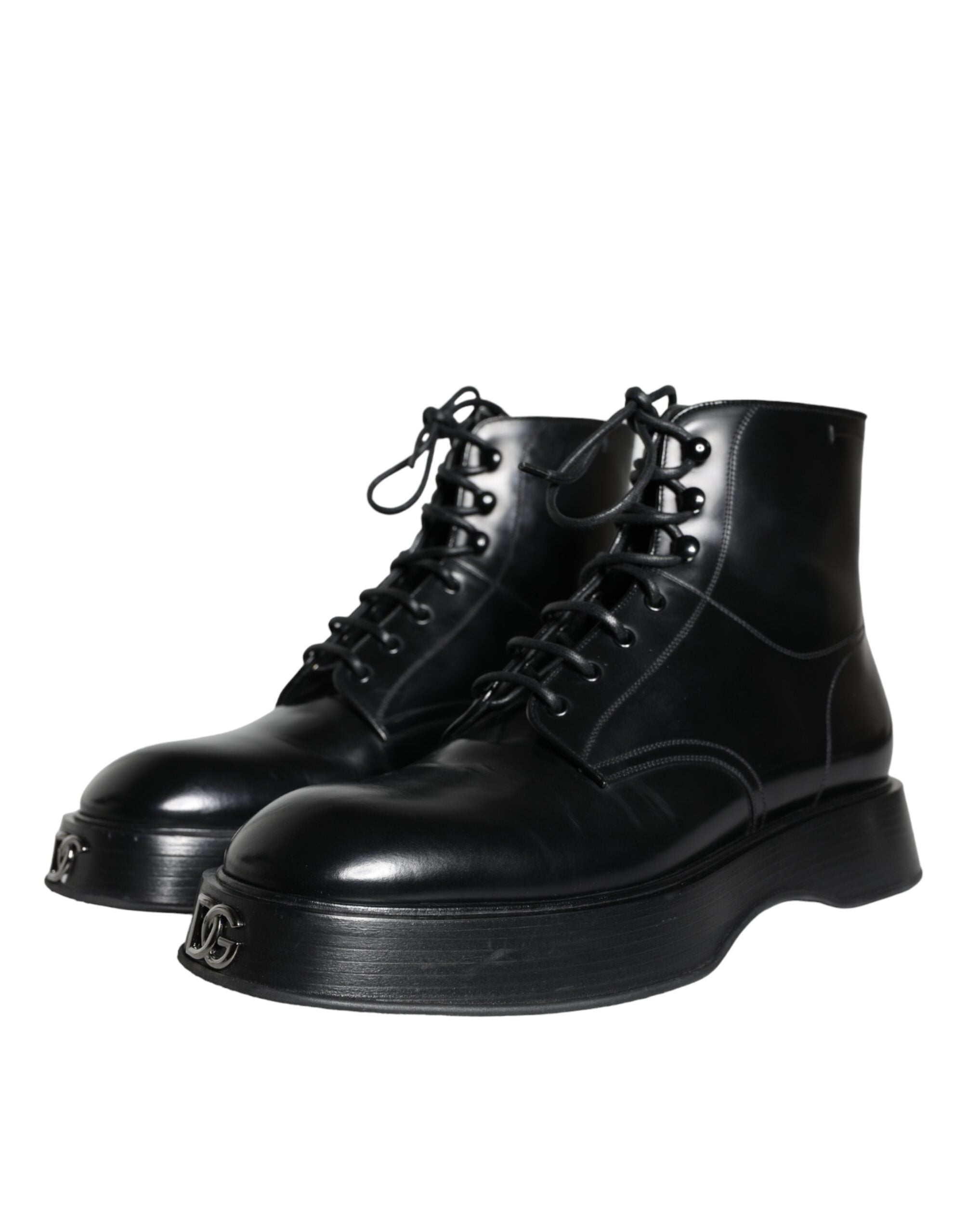 Dolce &amp; Gabbana Black Leather Lace Up Ankle Boots Men Shoes