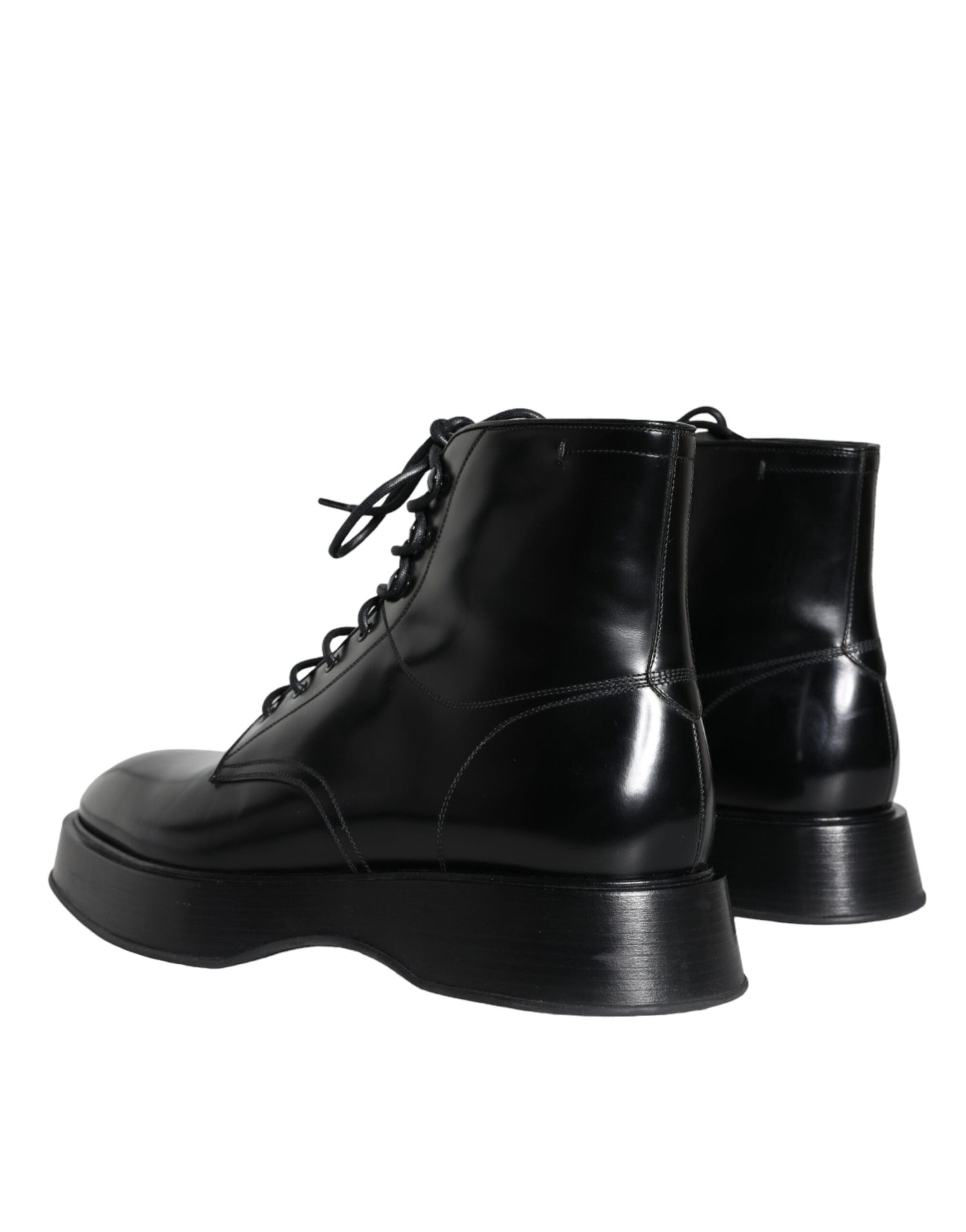 Dolce &amp; Gabbana Black Leather Lace Up Ankle Boots Men Shoes