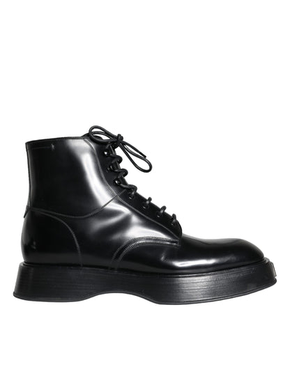 Dolce &amp; Gabbana Black Leather Lace Up Ankle Boots Men Shoes