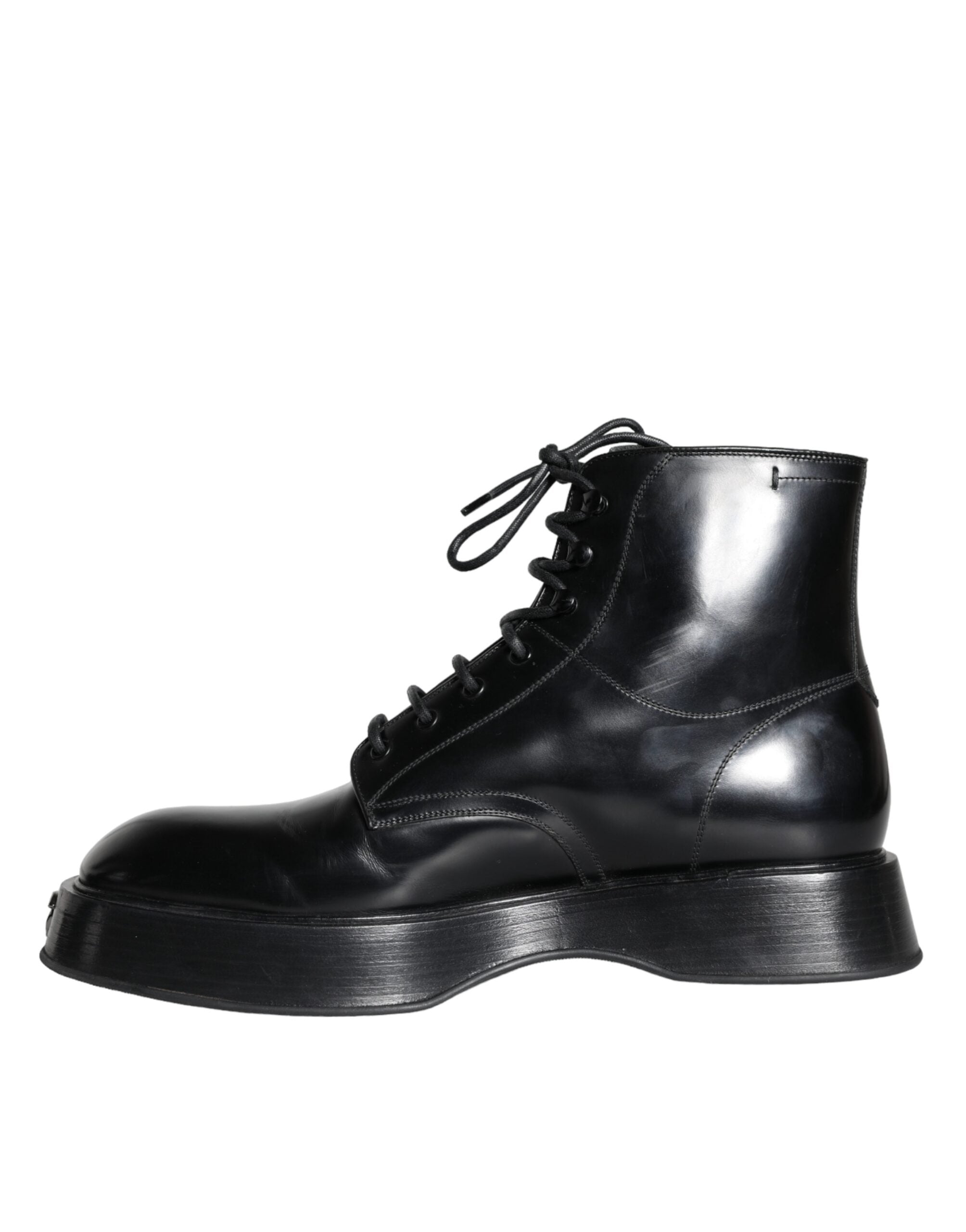 Dolce &amp; Gabbana Black Leather Lace Up Ankle Boots Men Shoes