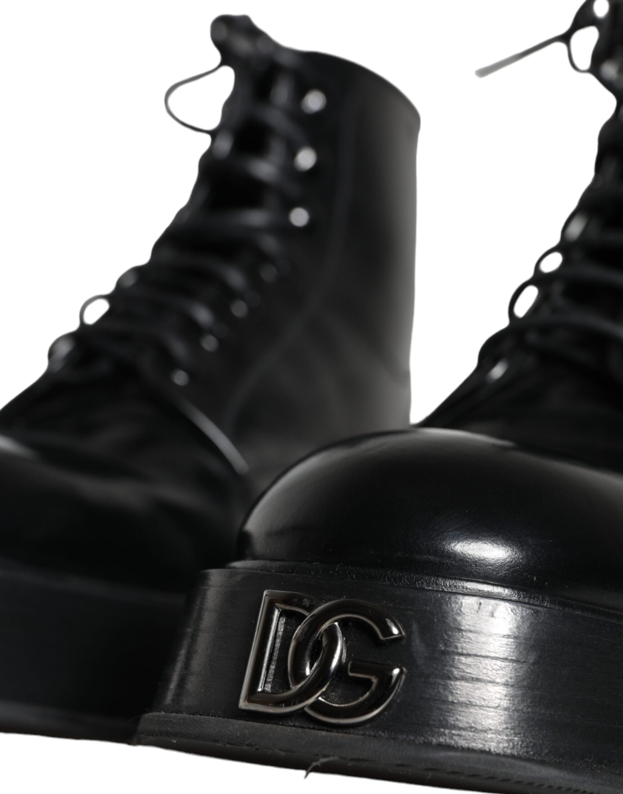 Dolce &amp; Gabbana Black Leather Lace Up Ankle Boots Men Shoes