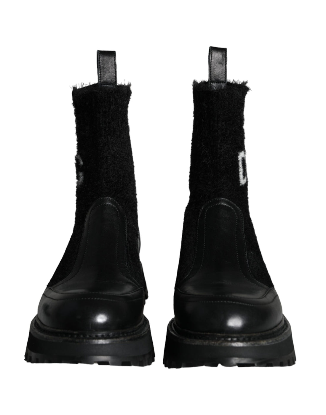 Dolce &amp; Gabbana Black DG Logo Horse Sock Ankle Boots Shoes