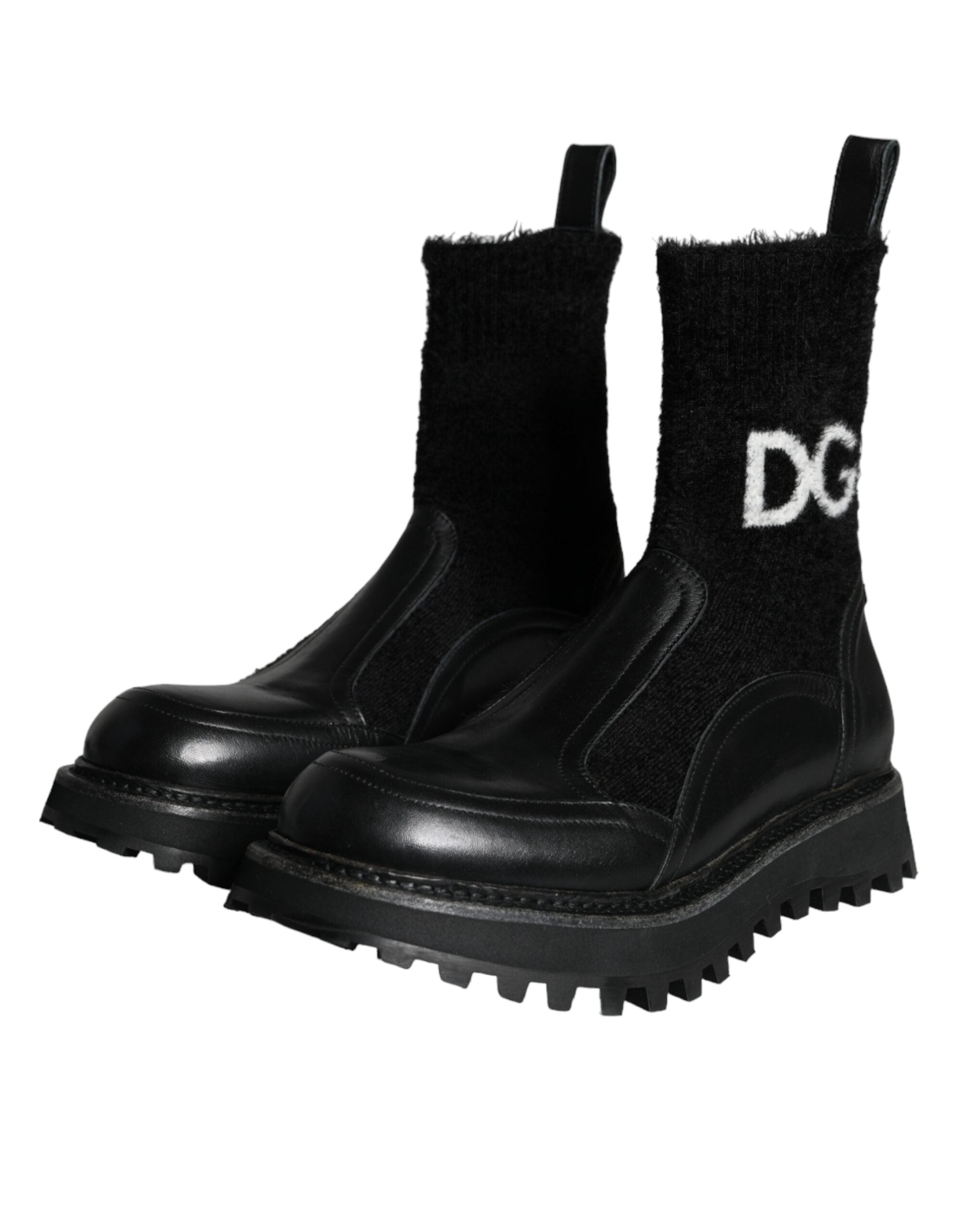 Dolce &amp; Gabbana Black DG Logo Horse Sock Ankle Boots Shoes