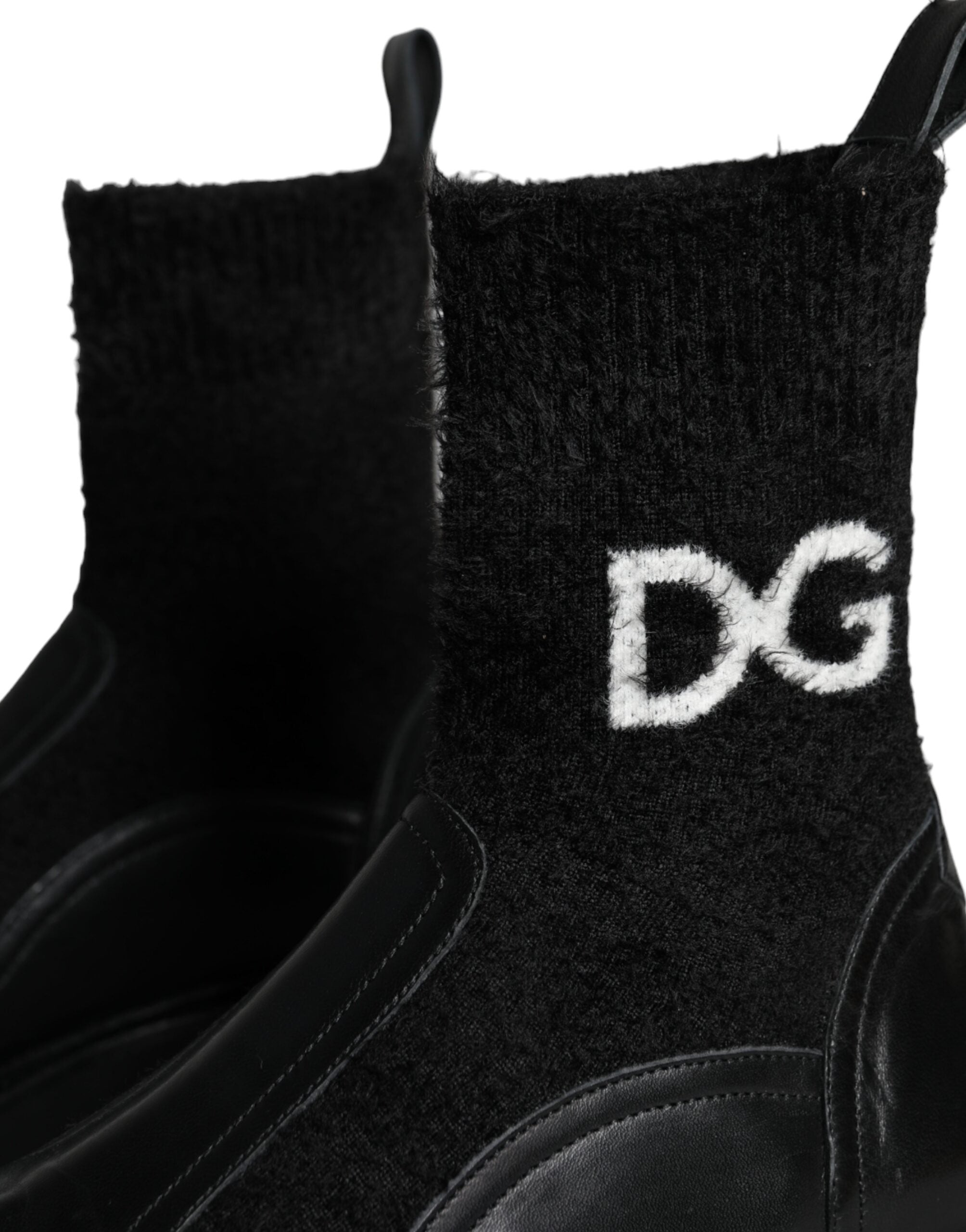 Dolce &amp; Gabbana Black DG Logo Horse Sock Ankle Boots Shoes