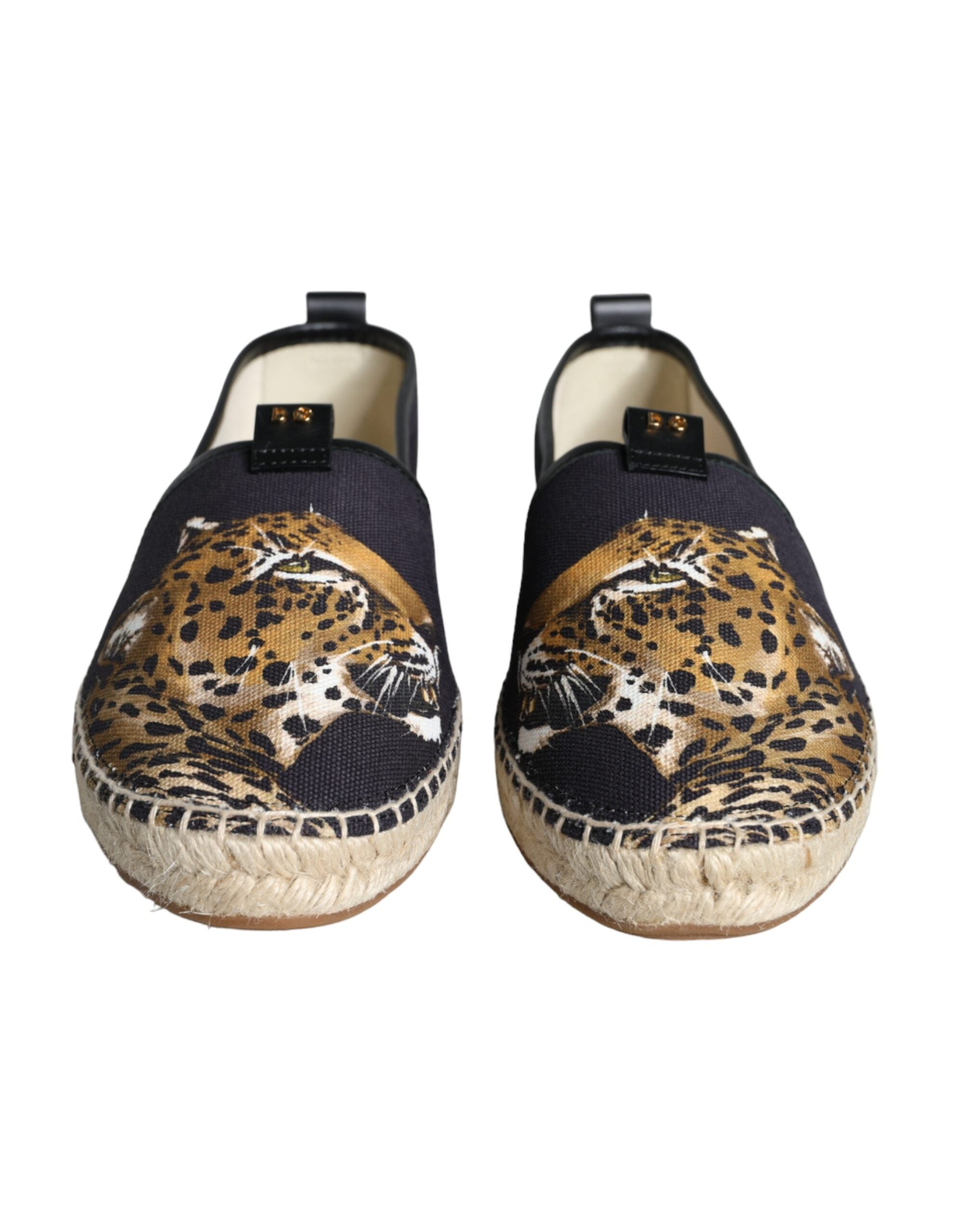 Dolce &amp; Gabbana Black Cotton Leopard Slip On Espadrilles Shoes