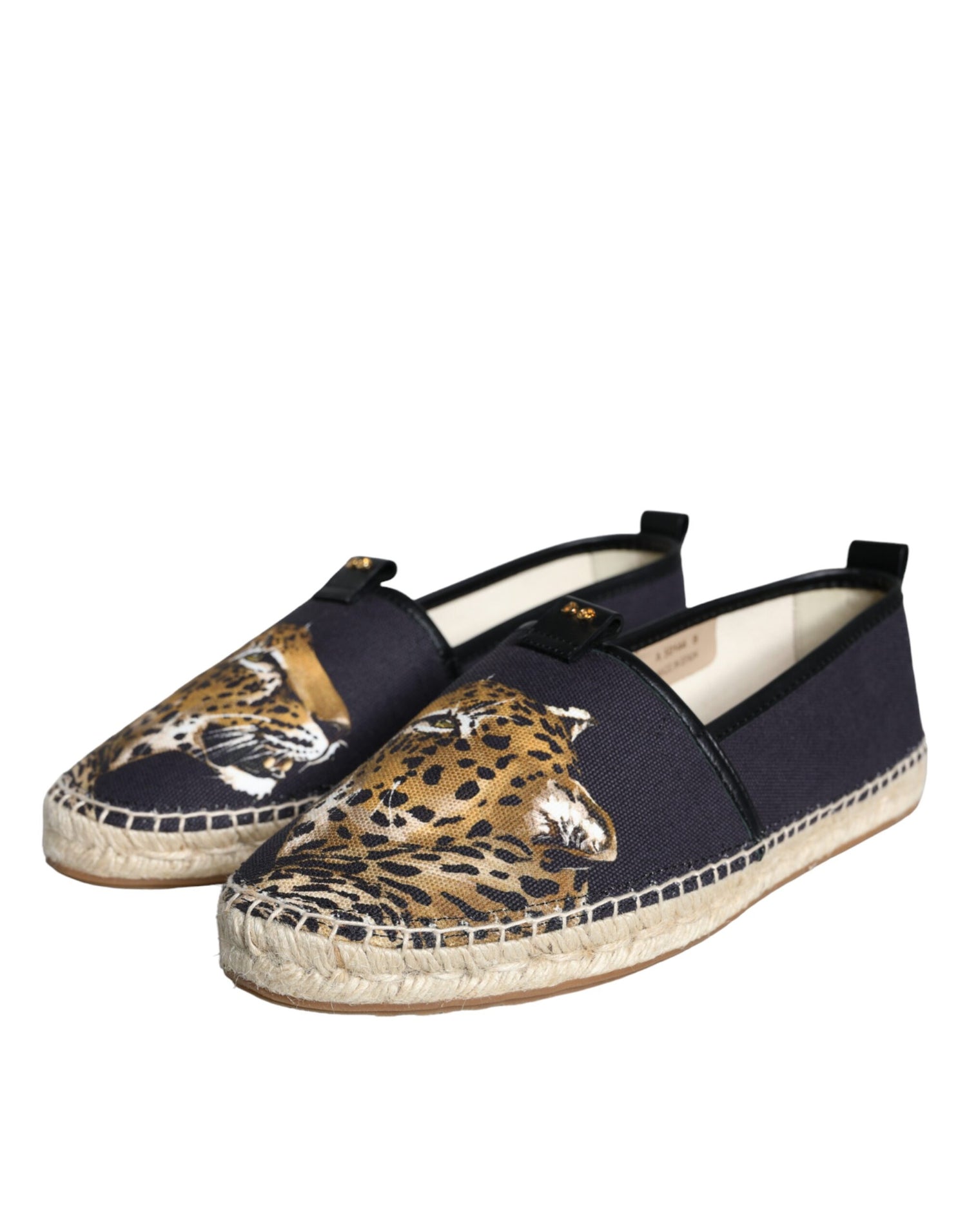 Dolce &amp; Gabbana Black Cotton Leopard Slip On Espadrilles Shoes