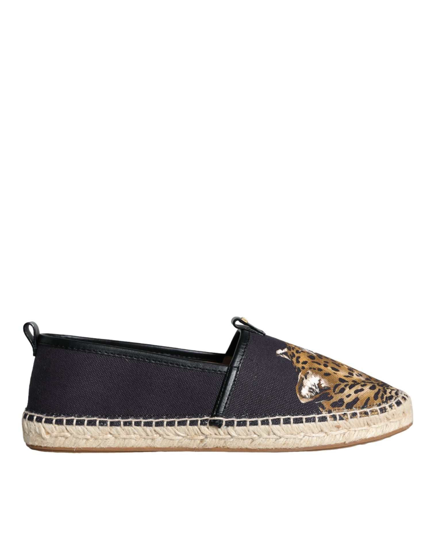 Dolce &amp; Gabbana Black Cotton Leopard Slip On Espadrilles Shoes