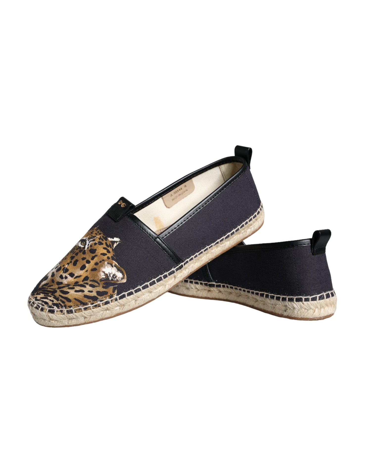 Dolce &amp; Gabbana Black Cotton Leopard Slip On Espadrilles Shoes