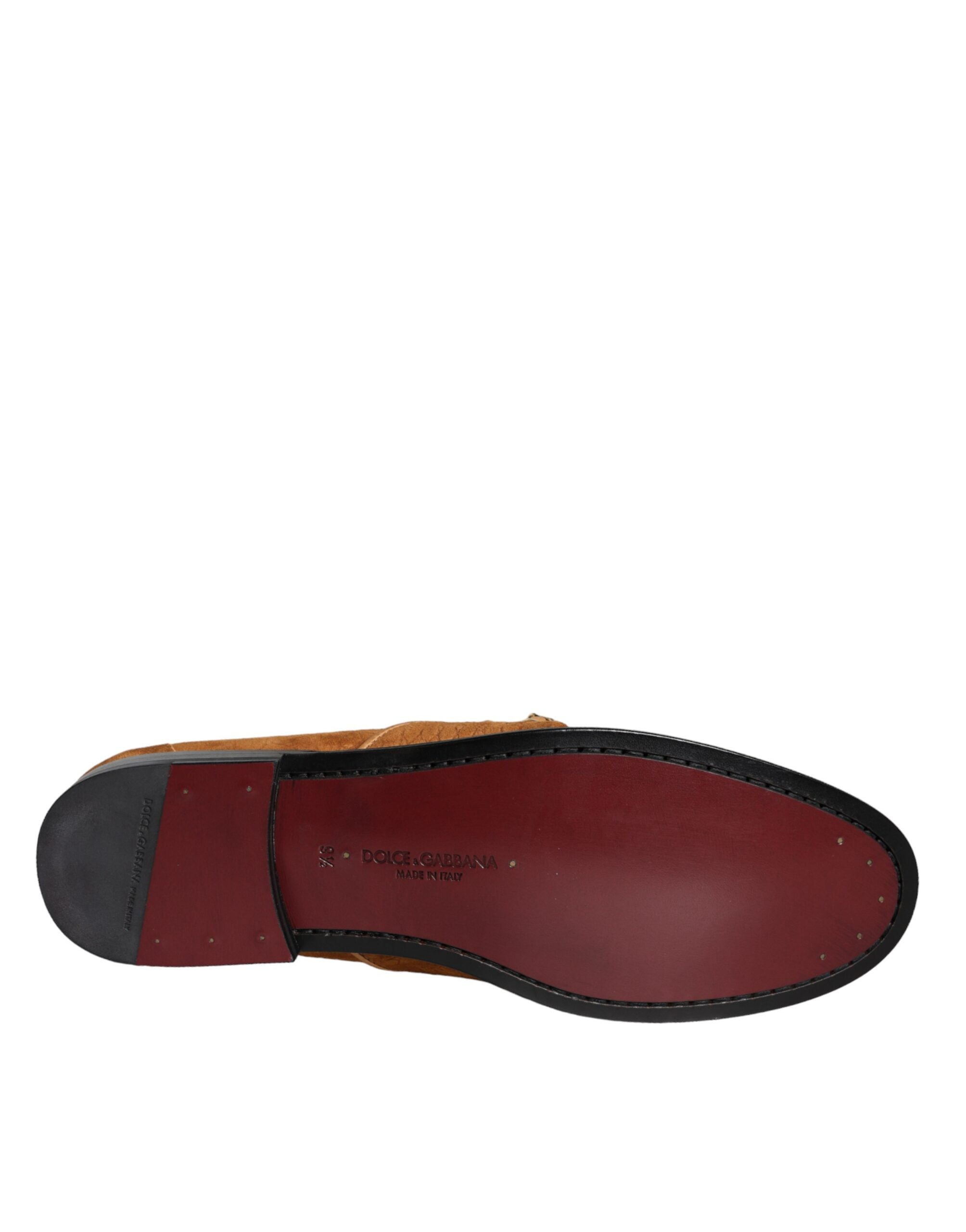 Dolce &amp; Gabbana Brown Velvet Leather Logo Mocassin Slip On Shoes